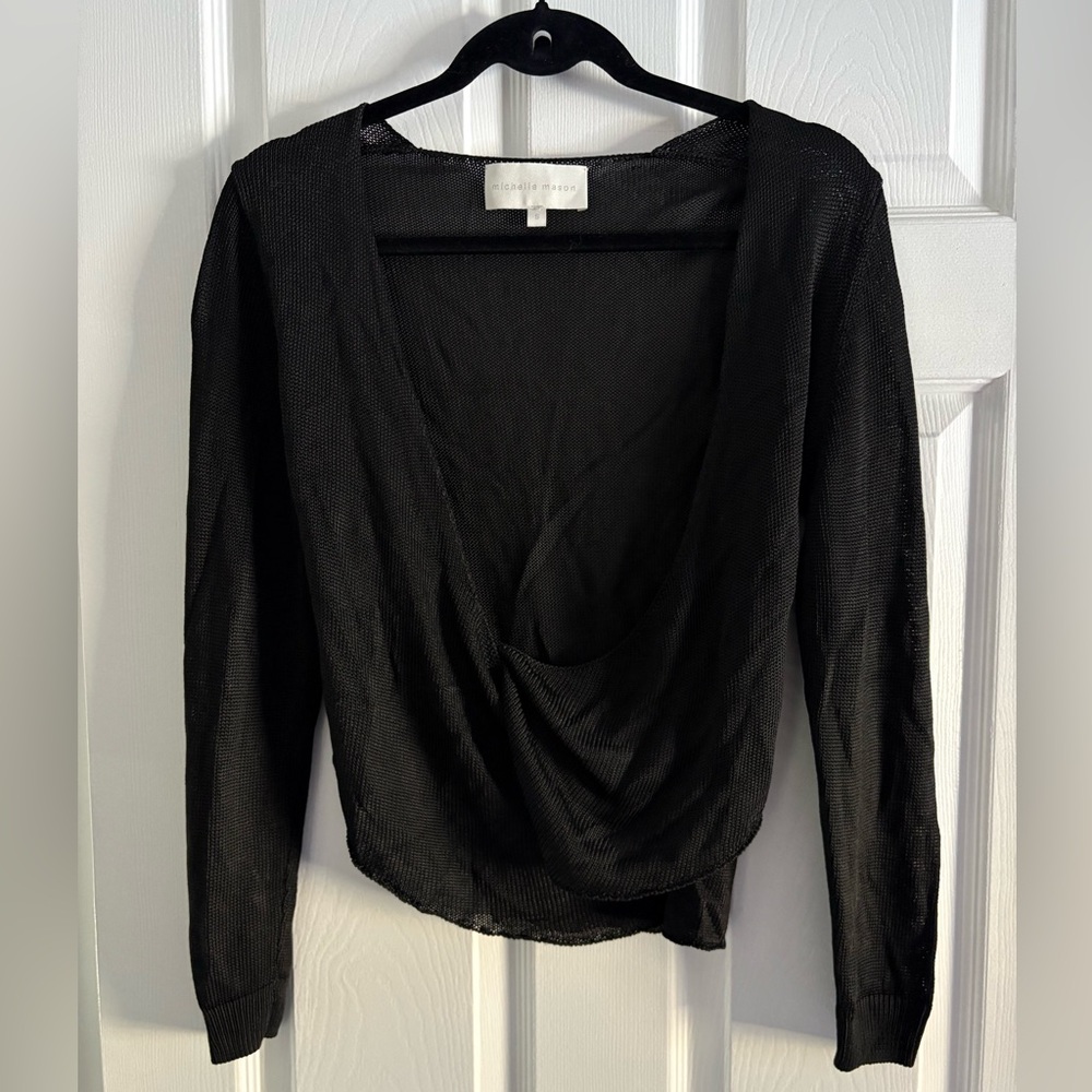 Michelle Mason Black Sheer Draped Open Back Top Size S